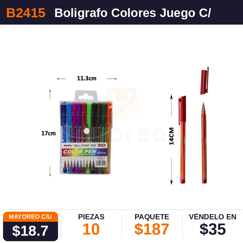 Boligrafo Colores Juego C/10 Pzs - Pack x10