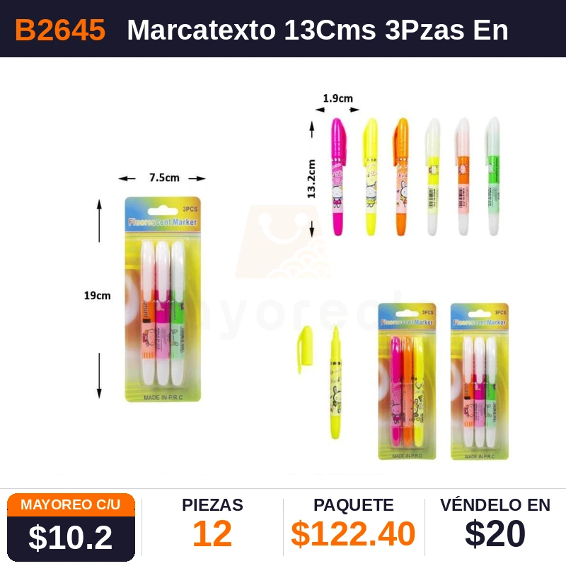 Marcatexto 13Cms 3Pzas En Blister - Pack x12