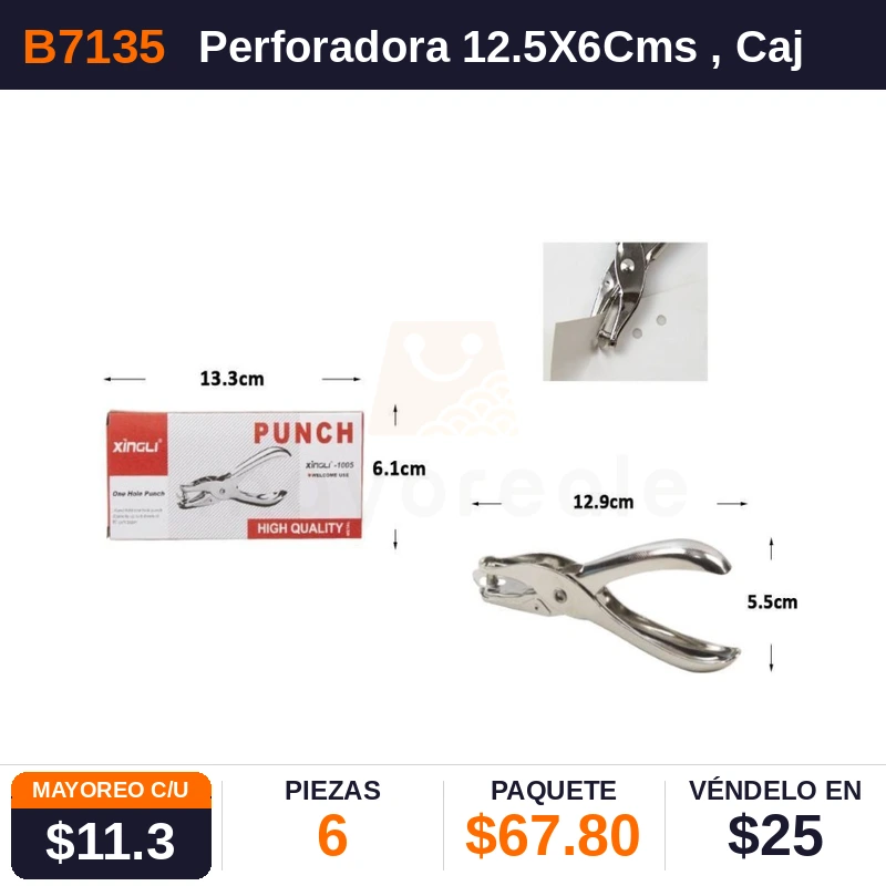 Perforadora 12.5X6Cms - Pack x6