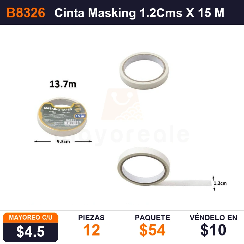 Cinta Masking 1.2Cms X 15 Mts - Pack x12