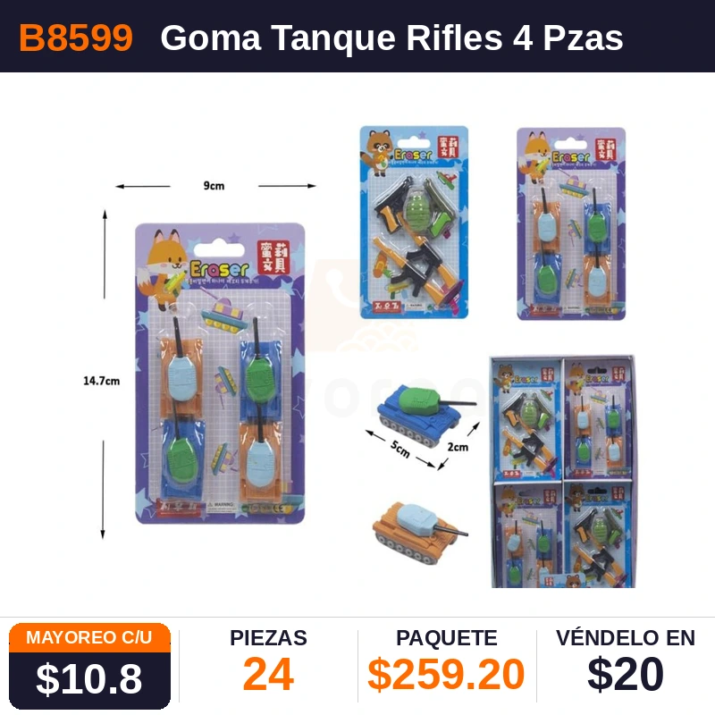 Goma Tanque Rifls 4 Pzas En Blister - Pack x24