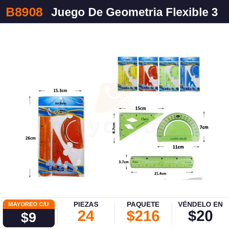 Juego De Geometria Flexible 3 Pzs - Pack x24
