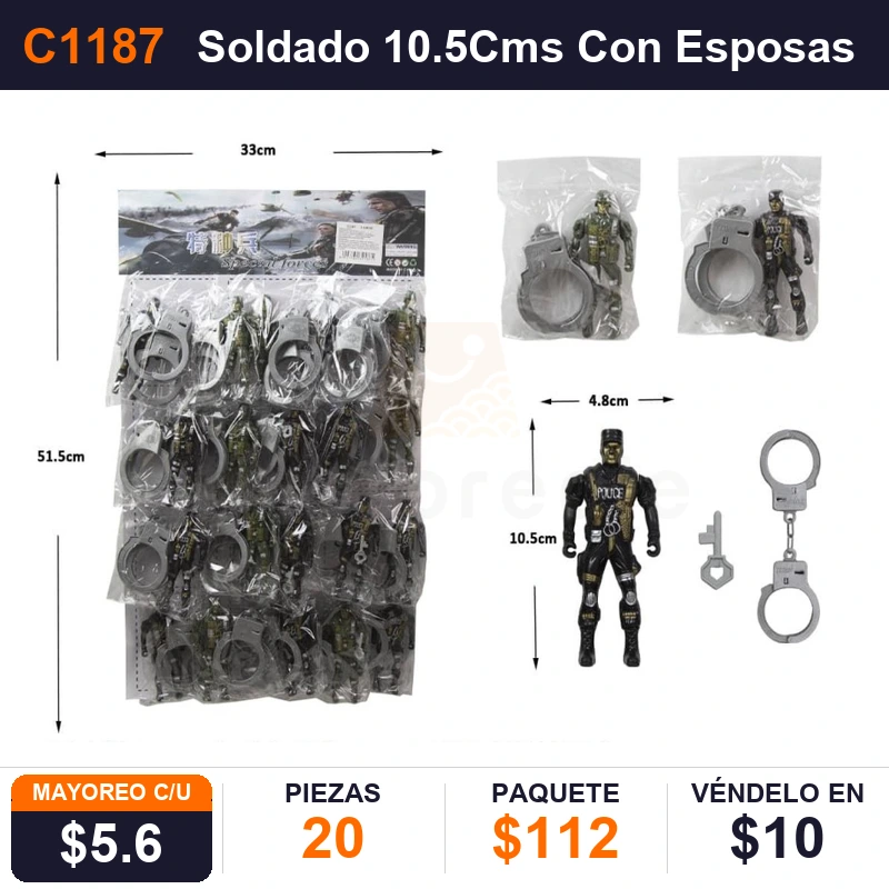Soldado 10.5Cms Con Esposas 7Cms - Pack x20