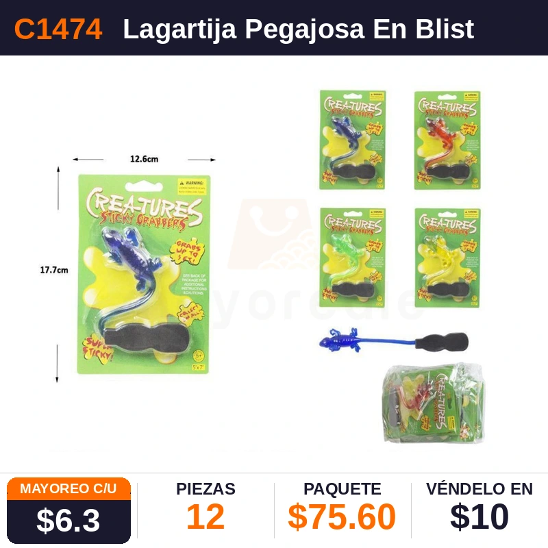 Lagartija Pegajosa En Blister 17X12 Cms - Pack x12
