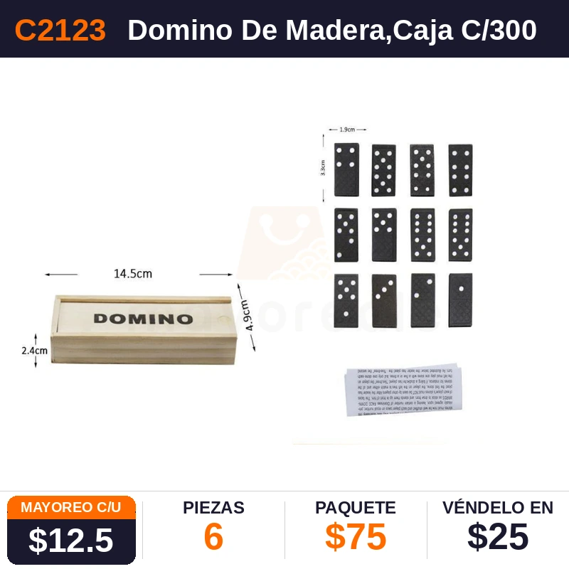 Domino De Madera,Caja - Pack x6