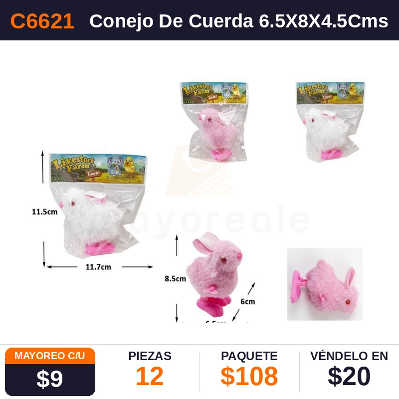 Conejo De Cuerda 6.5X8X4.5Cms - Pack x12
