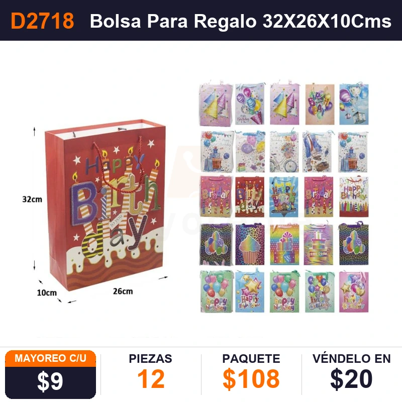 Bolsa Para Regalo 32X26X10Cms - Pack x12