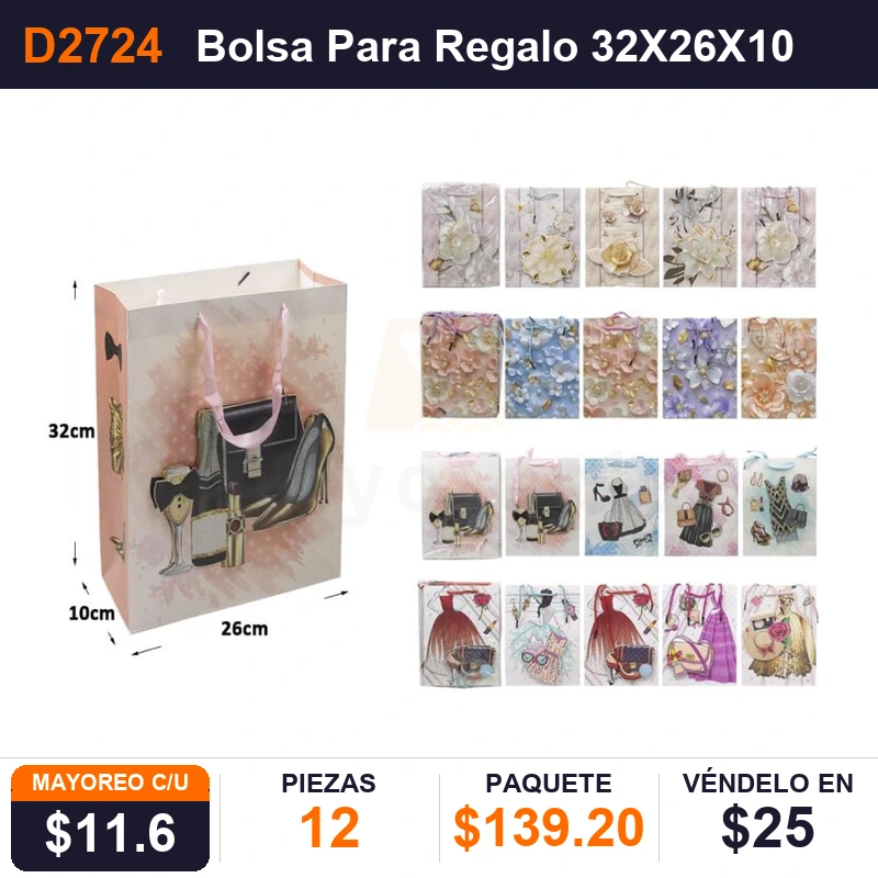 Bolsa Para Regalo 32X26X10Cms - Pack x12