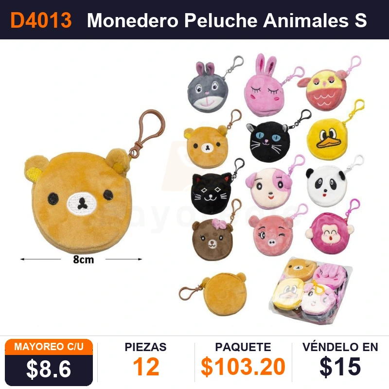 Monedero Peluche Animales Surtido - Pack x12