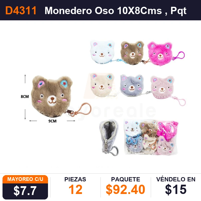 Monedero Oso 10X8Cms - Pack x12