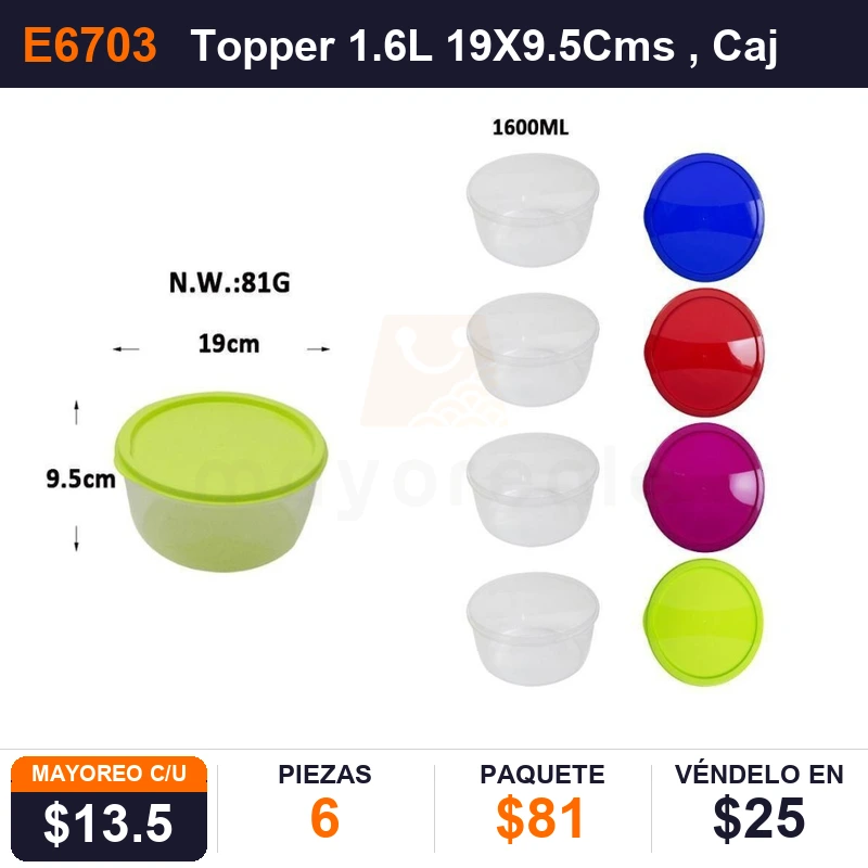 Topper 1.6L 19X9.5Cms - Pack x6