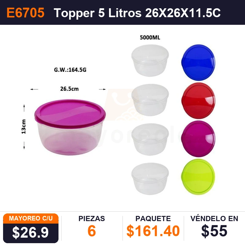 Topper 5 Litros 26X26X11.5Cms - Pack x6