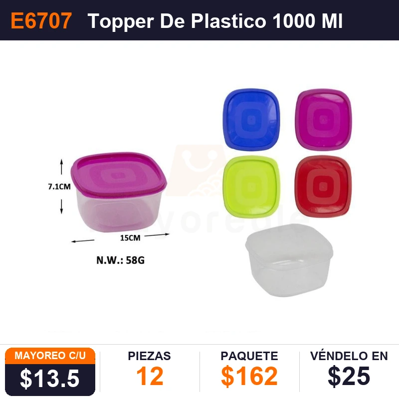 Topper De Plastico 1000 Ml 15X7.1Cms - Pack x12
