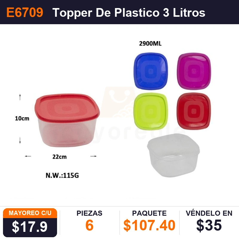 Topper De Plastico 3 Litros 22X22X10cms - Pack x6