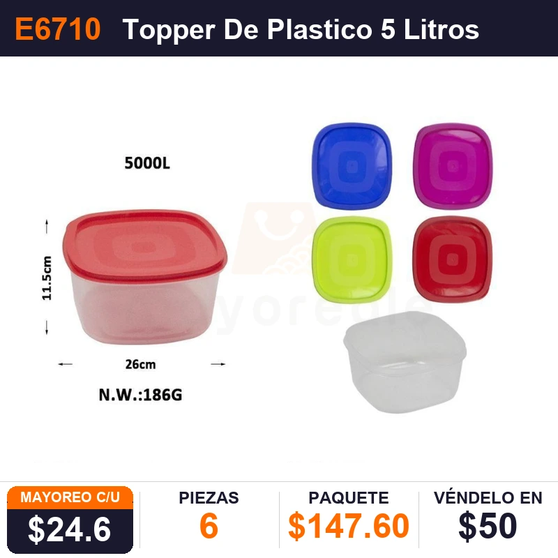Topper De Plastico 5 Litros 26X11.5cms - Pack x6