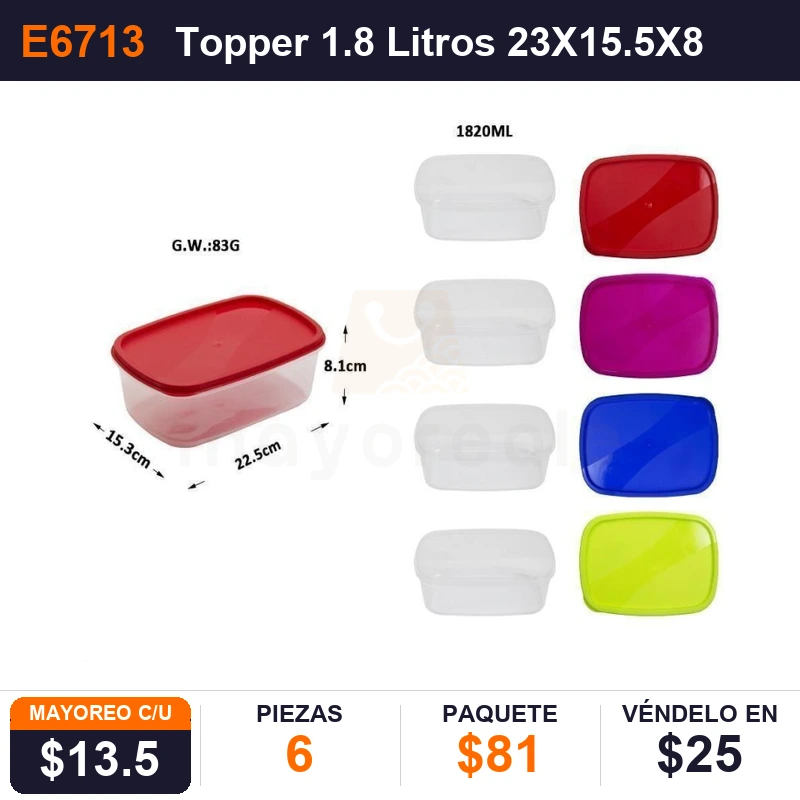 Topper 1.8 Litros 23X15.5X8.3Cms - Pack x6