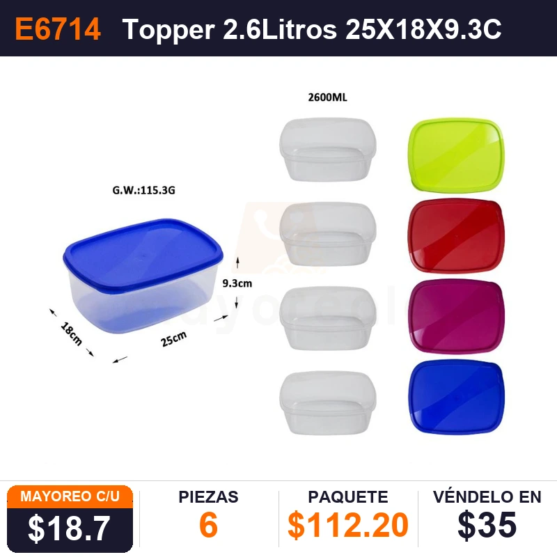 Topper 2.6Litros 25X18X9.3Cms - Pack x6