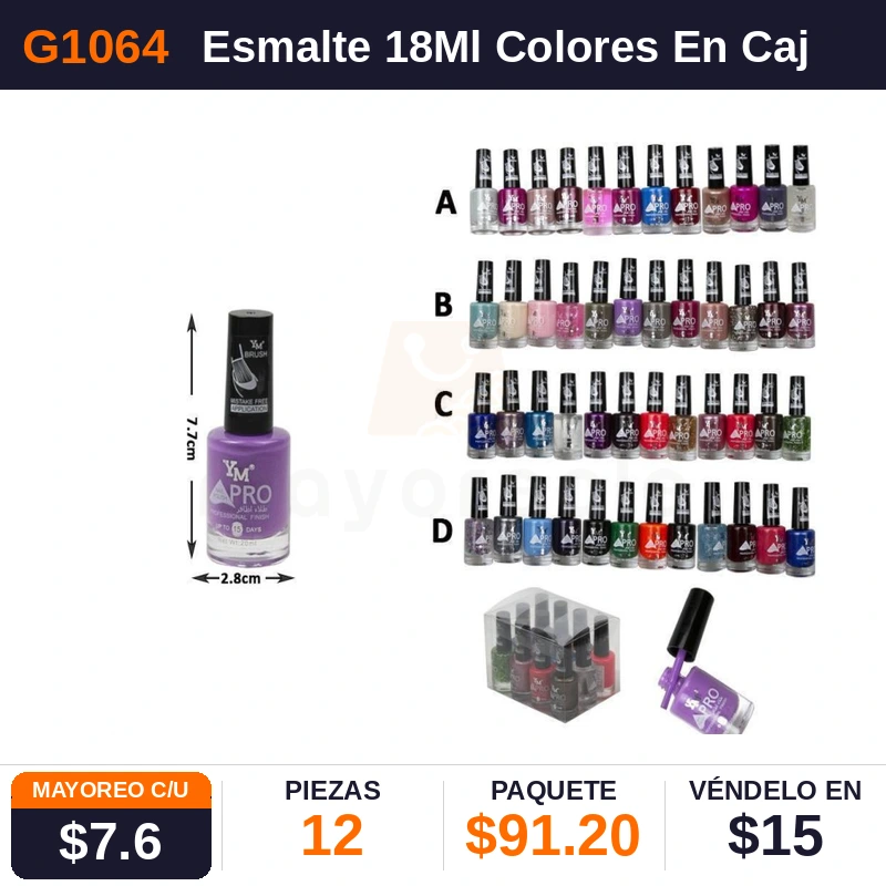 Esmalte 18Ml Colores En Cajita Pvc - Pack x12