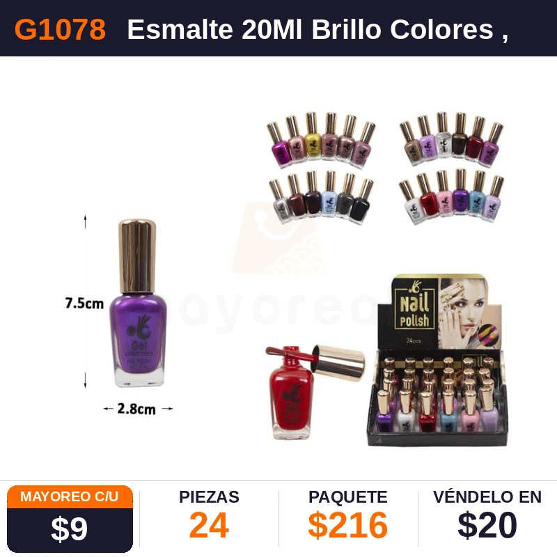 Esmalte 20Ml Brillo Colores - Pack x24