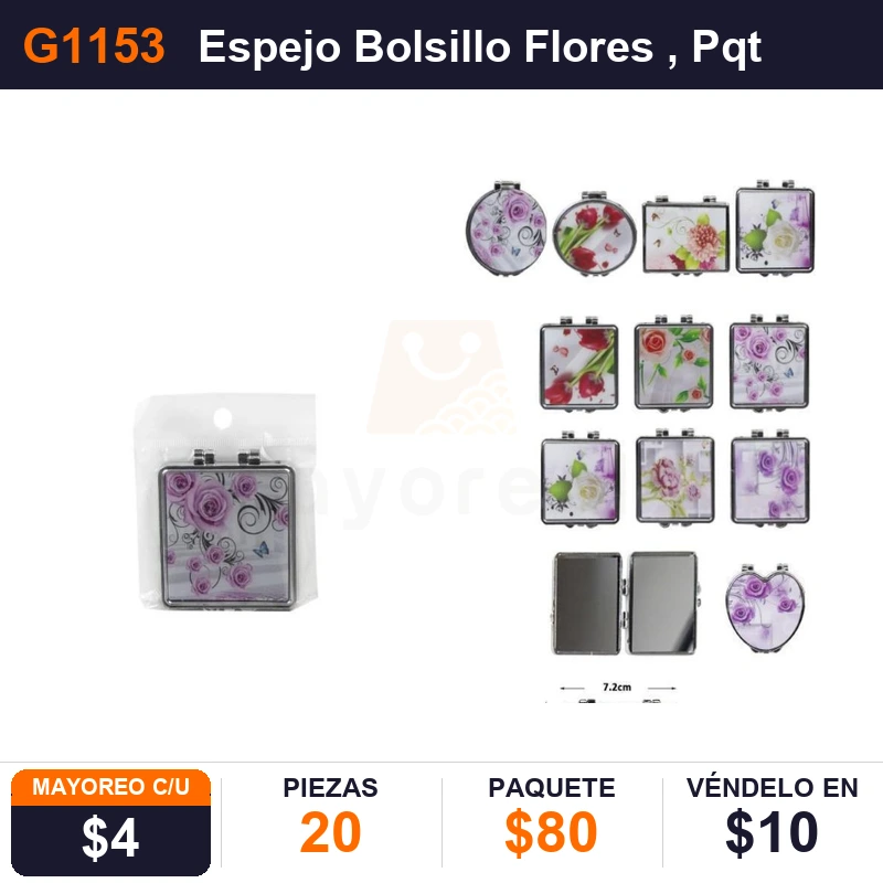 Espejo Bolsillo Flores - Pack x20