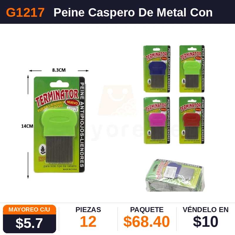 Peine Caspero De Metal Con Diente Largo - Pack x12