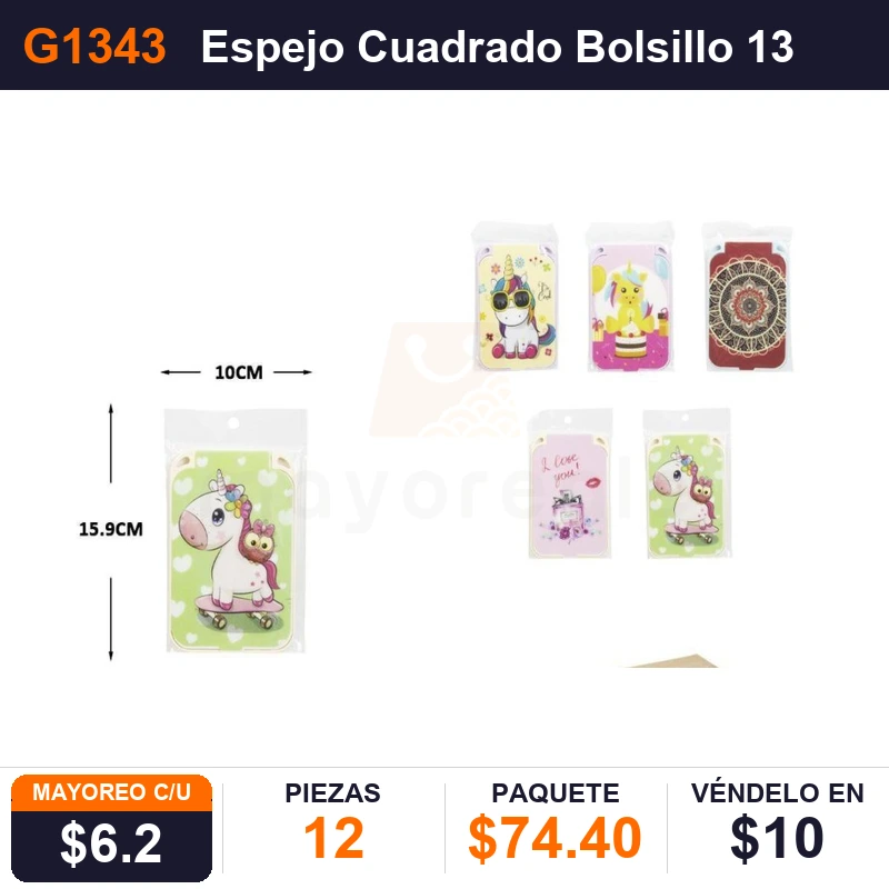 Espejo Cuadrado Bolsillo 13X8.8Cms - Pack x12
