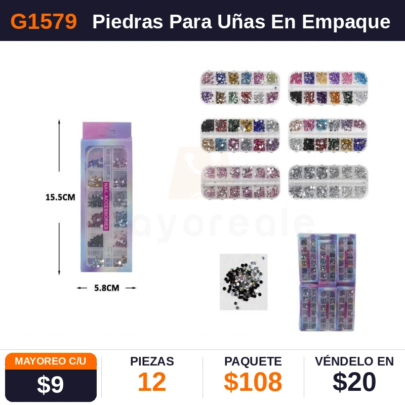 Piedras Para Uñas En Empaque - Pack x12