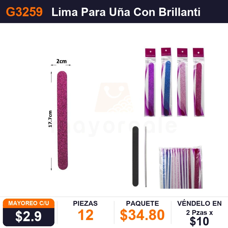 Lima Para Uña Con Brillantina 17.8X2cms - Pack x12