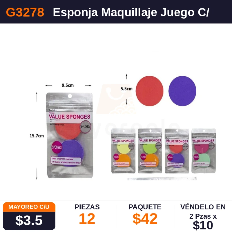 Esponja Maquillaje Juego C/2 Pzas - Pack x12