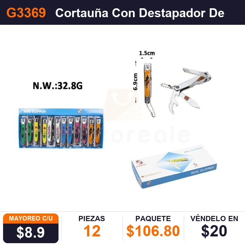 Cortauña Con Destapador De Acero inoxidable - Pack x12