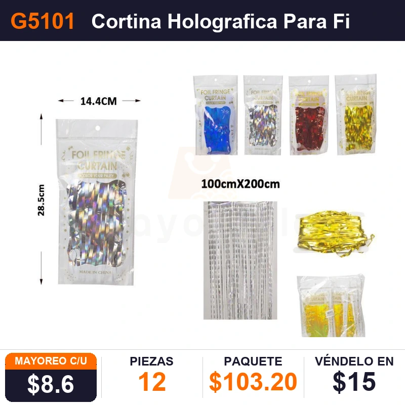 Cortina Holografica Para Fiesta - Pack x12
