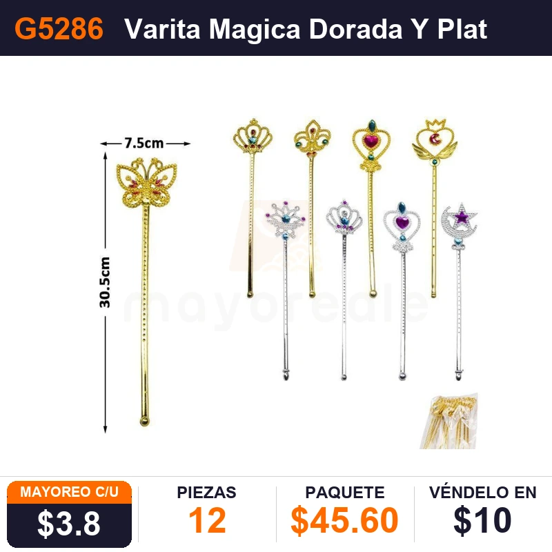 Varita Magica Dorada Y Plateada Surtida - Pack x12