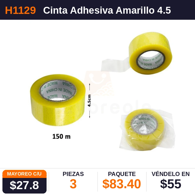 Cinta Adhesiva Amarillo 4.5Cms X 150 metros - Pack x3