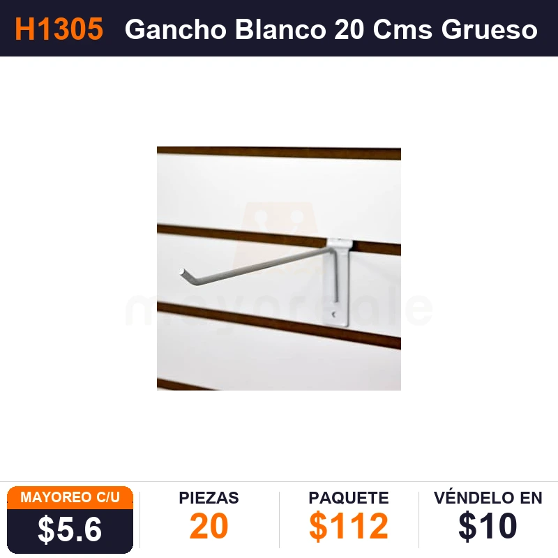 Gancho Blanco 20 Cms Grueso - Pack x20