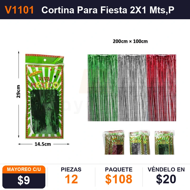 Cortina tricolor 2X1 Mts - Pack x12