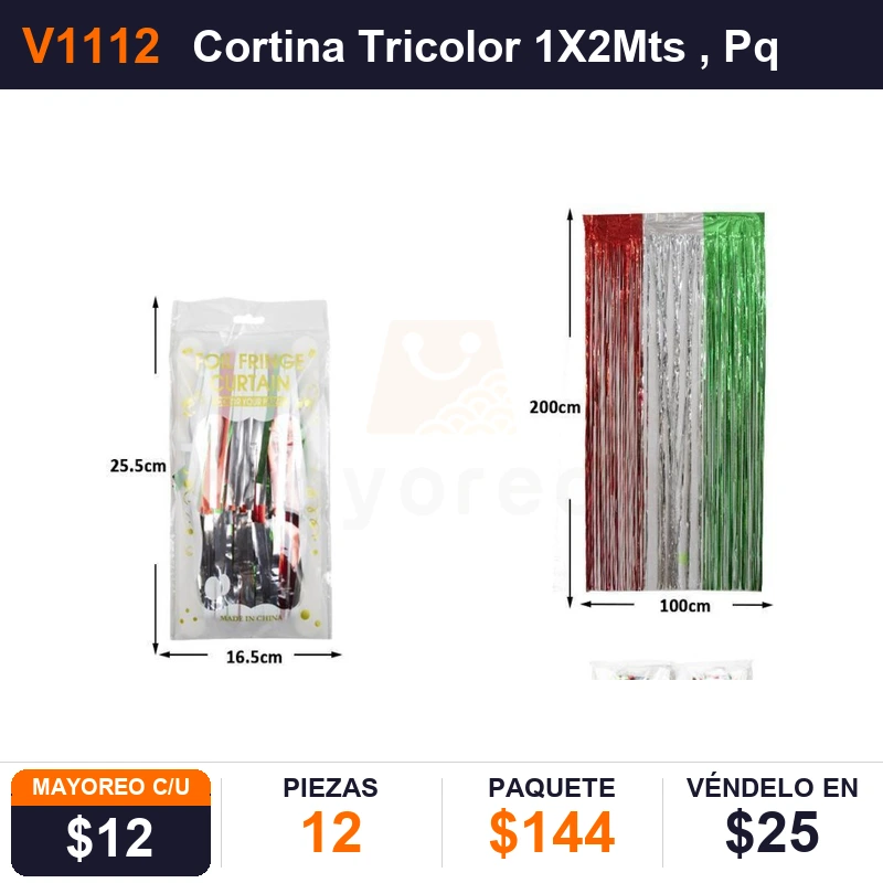 Cortina Tricolor 1X2Mts - Pack x12