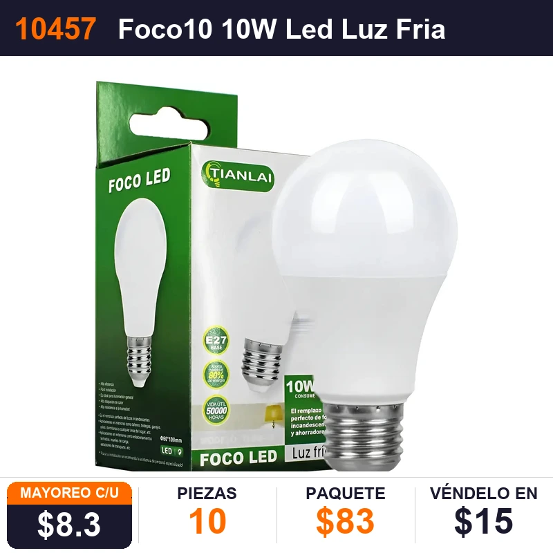 Foco10 10W Led Luz Fria - Pack x10