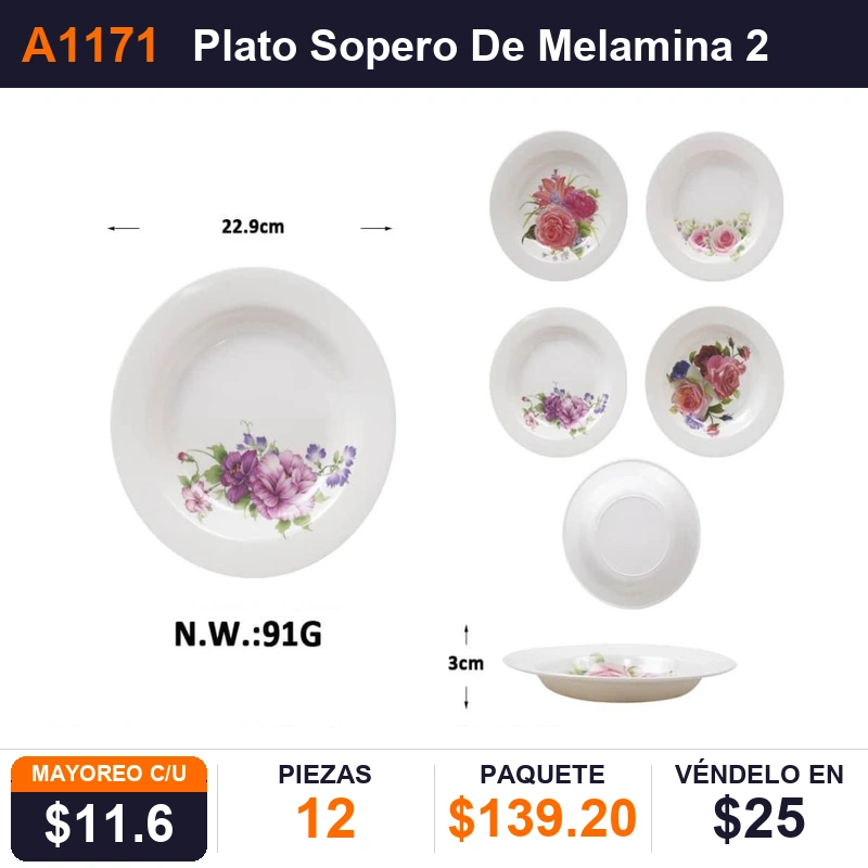 Plato Sopero De Melamina 23Cms 93Grs - Pack x12