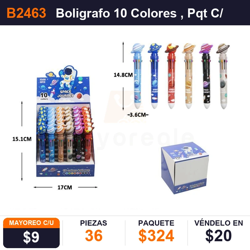 Boligrafo 10 Colores - Pack x36