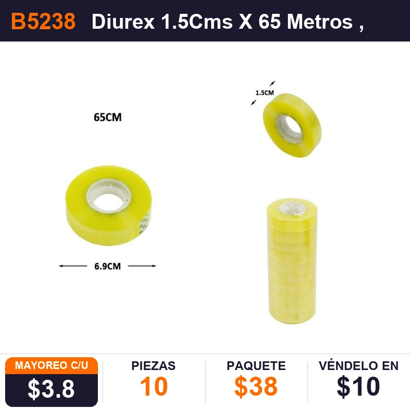 Diurex 1.5Cms X 65 Metros - Pack x10