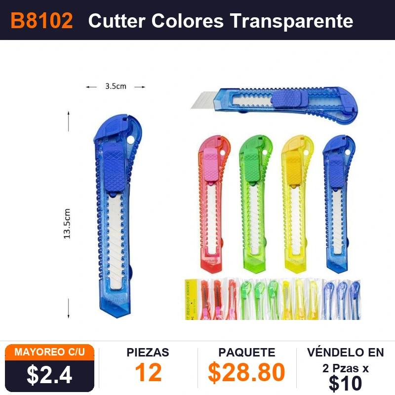 Cutter Colores Transparente Grande  - Pack x12