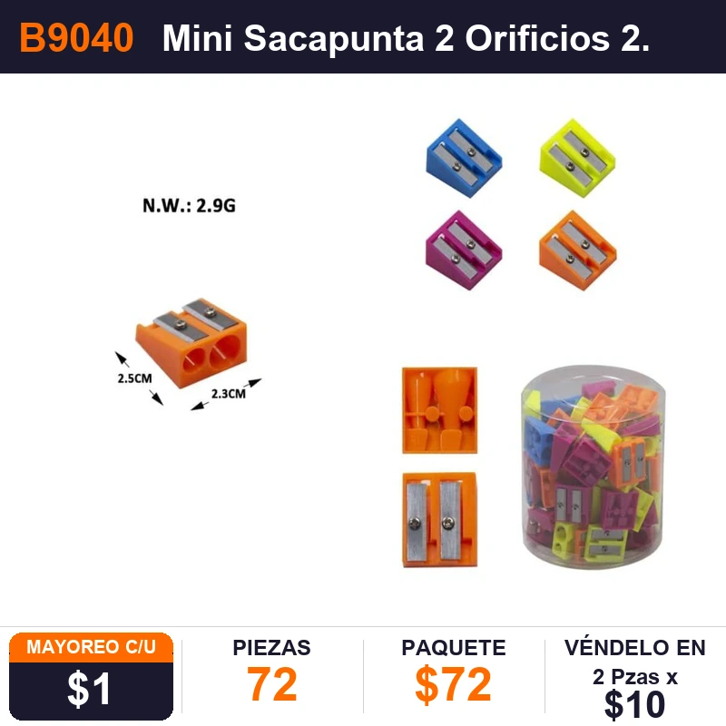 Sacapunta 2 Orificios 2.5X2.3Cms - Pack x72