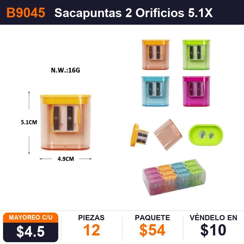 Sacapuntas 2 Orificios 5.1X4.9Cms - Pack x12