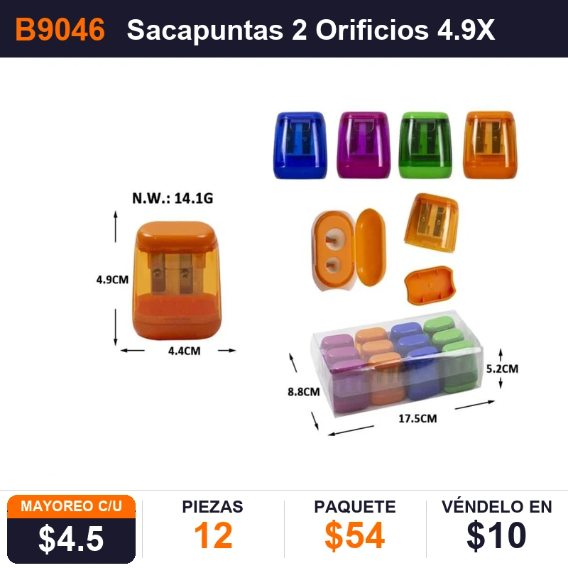 Sacapuntas 2 Orificios 4.9X4.4Cms - Pack x12