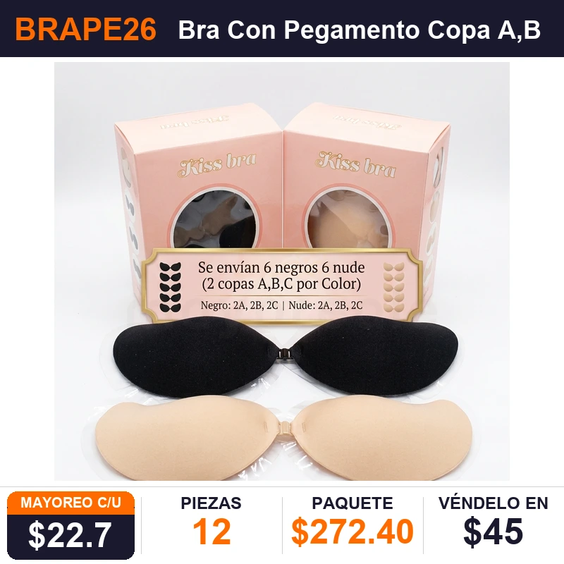 Bra Con Pegamento Copa A,B,C - Pack x12