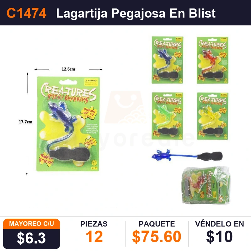 Lagartija Pegajosa En Blister 17X12 Cms - Pack x12