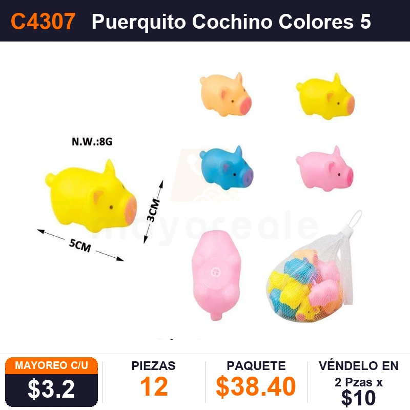 Puerquito Cochino Colores 5X3Cms - Pack x12