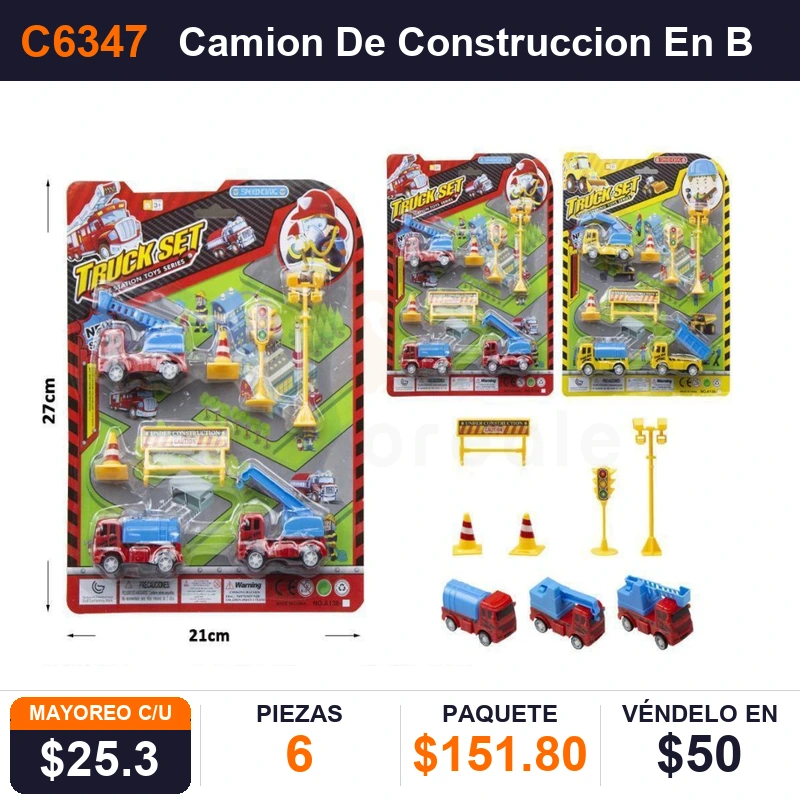 Camion De Construccion En Blister 28X22 Cms- Pack x6