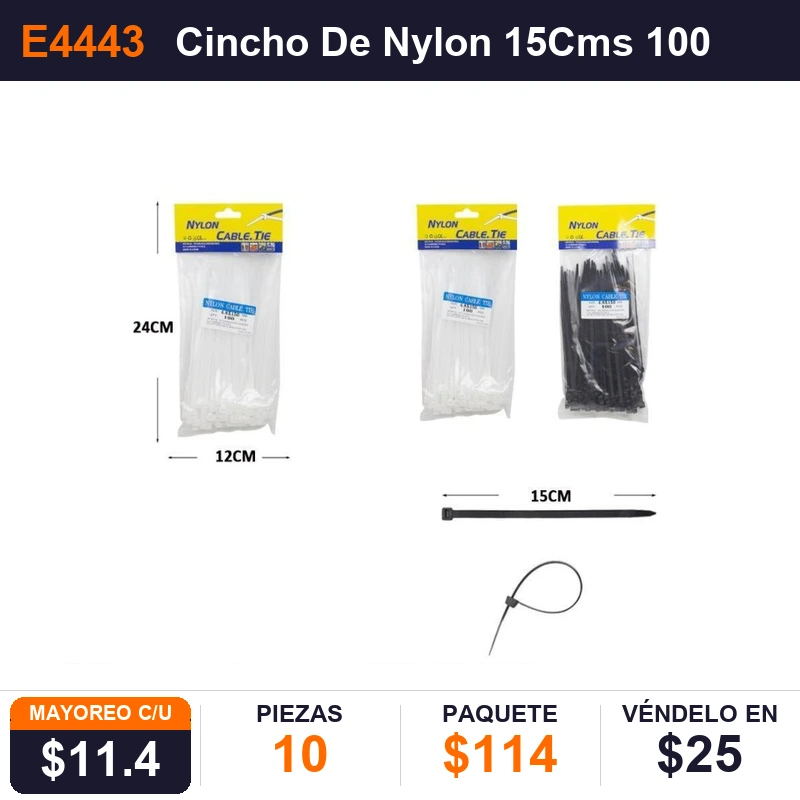Cincho De Nylon 15Cms 100 Pzas - Pack x10