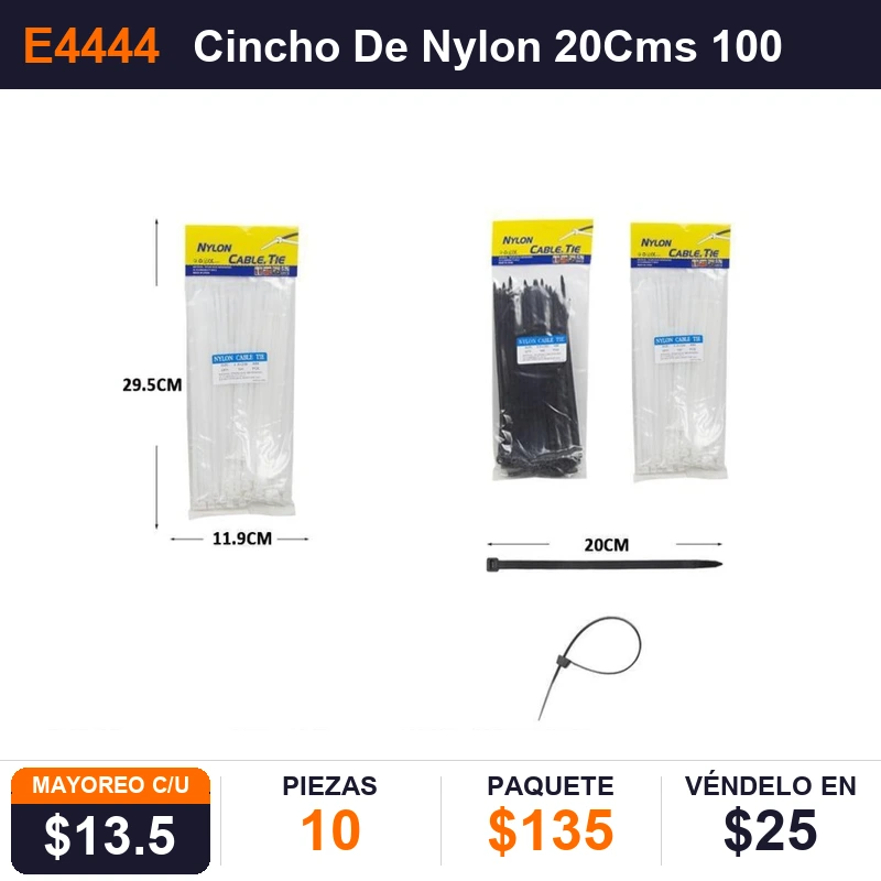 Cincho De Nylon 20Cms 100 Pzas - Pack x10